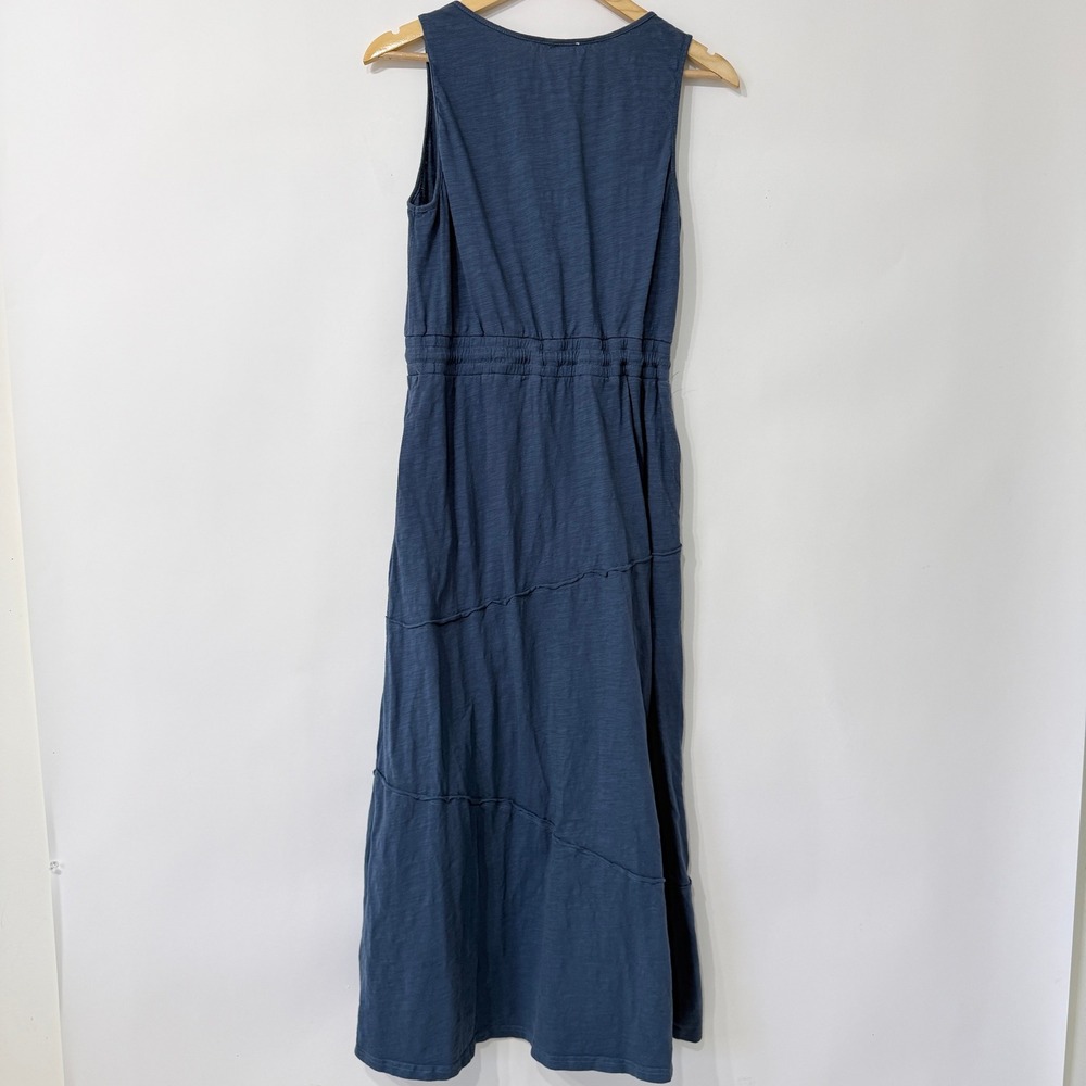 Listicle Blue Tiered Midi Dress Size Large Cotton Drawstring Waist Boho Summer - Picture 4 of 7